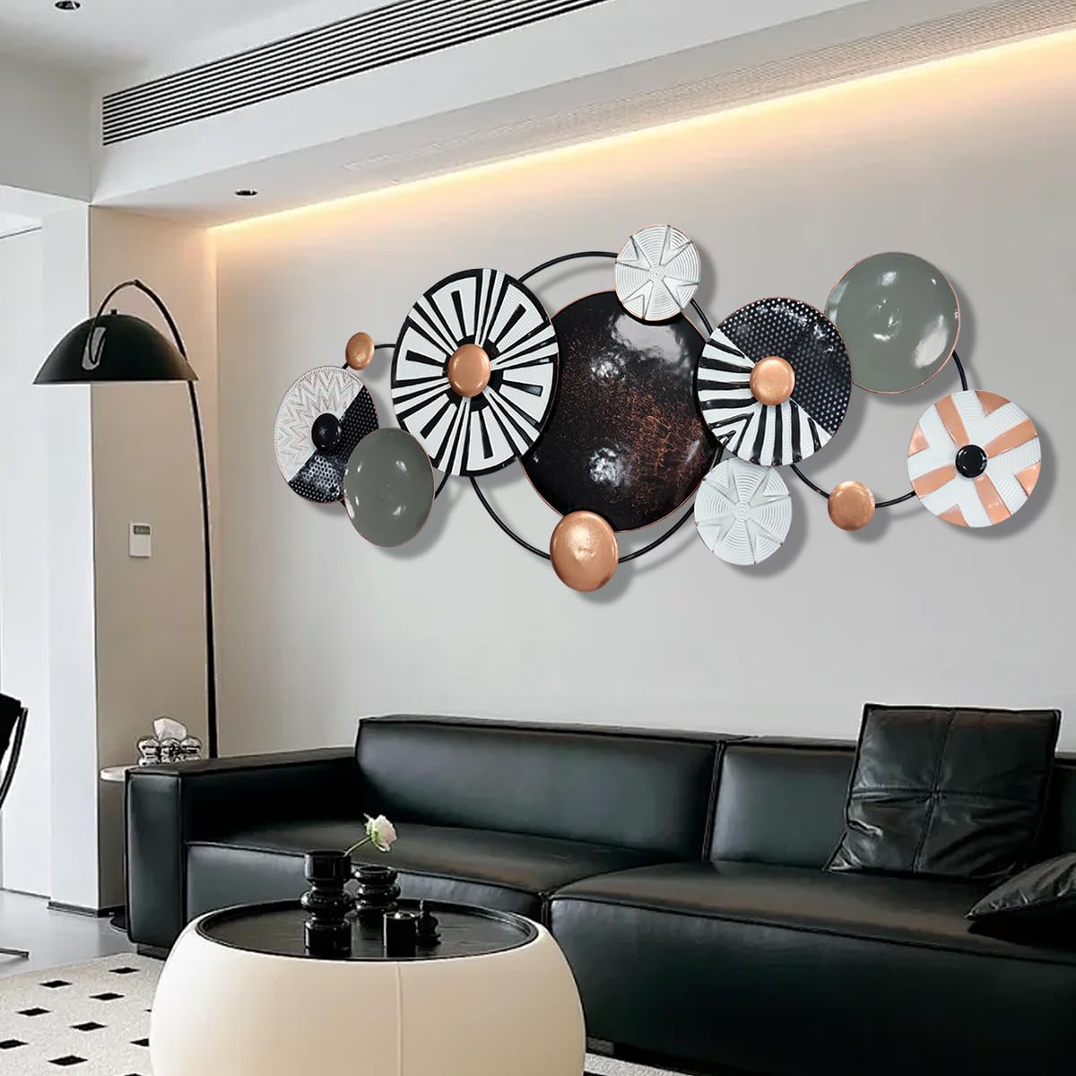 Metal Wall Decor, Modern Geometric Metal Wall Art, Large 61 x 25 inch Handmade 3D Textured Wall Art,Minimalist Décor Wall Sculpture, for Living Room, Bedroom, Dining Room, Kitchen, Office Hotel