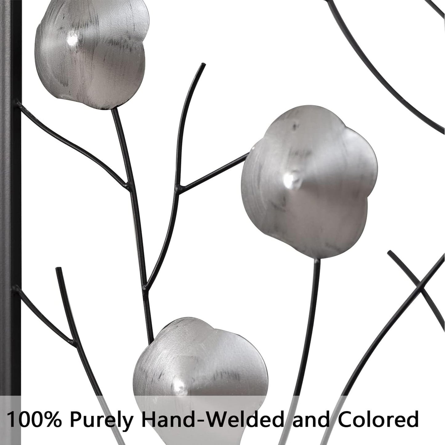 Metal Floral Wall Decor, Metal Wall Art Set of 2, Tall Cutout Wall Sculpture with Black Frame, Modern Wall Hanging Decoration for Home Bedroom Living Room Study Office, 14.6”L x 35.4”H, Sliver