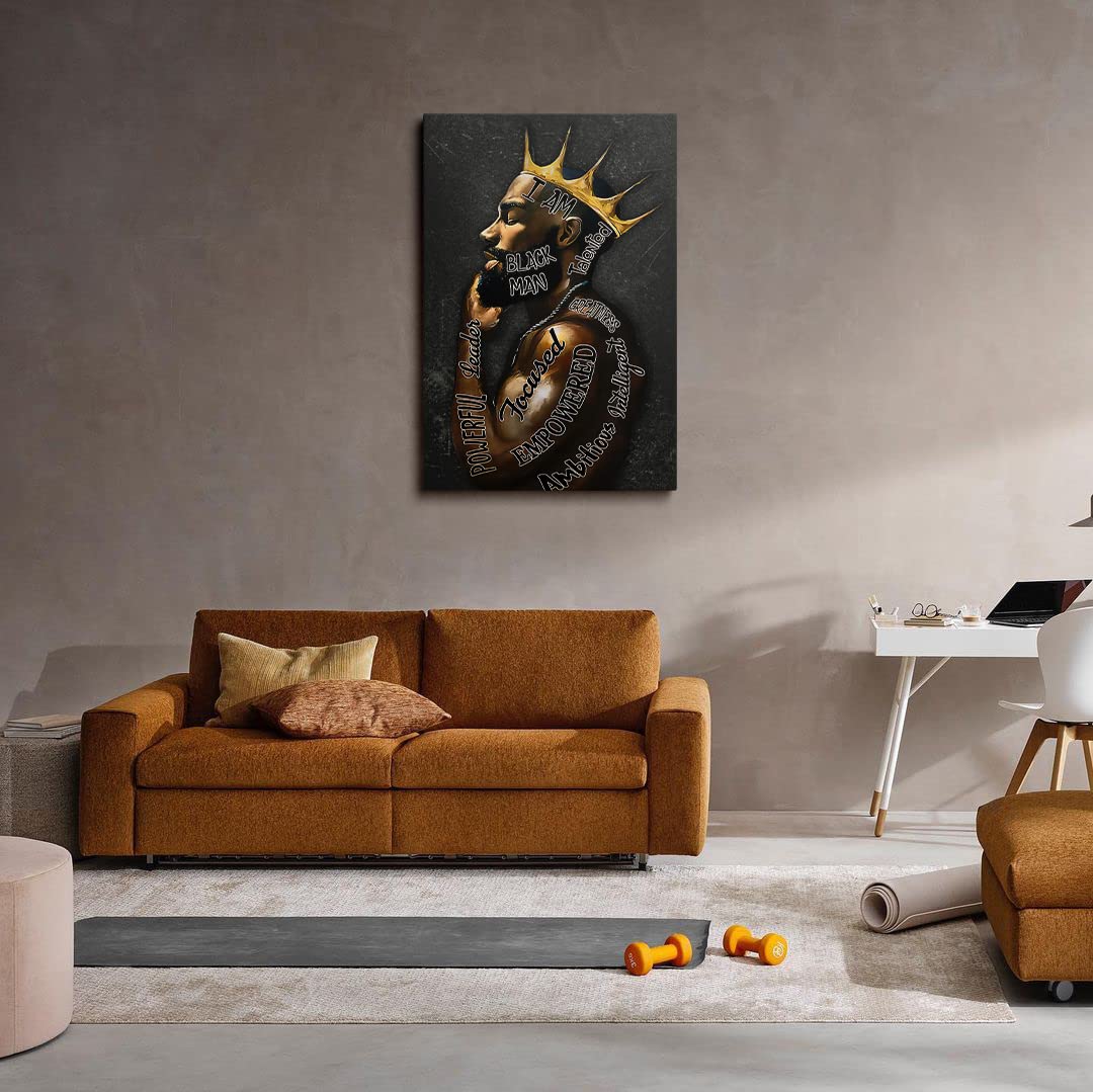 Motivational Wall Art - African American Wall Decor Black Gold King Canvas Art Prints - Abstract Contemporary Framed Prints Painting Home Decoration For Bedroom Living Room Bathroom Ready To Hang