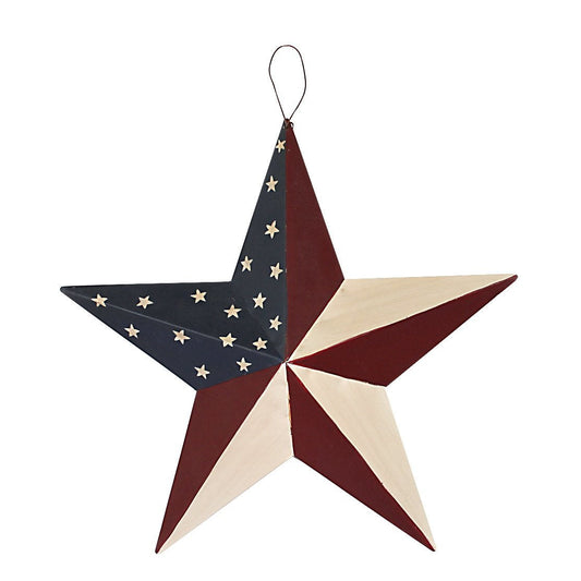 WHY Decor Metal Barn Star, American Patriotic American Flag Wall Decoration Outdoor Indoor Hanging Wall Art 4th of July Memorial Day Veterans Day Gift for Man Star Ornament Home Decor 12 Inch(C)