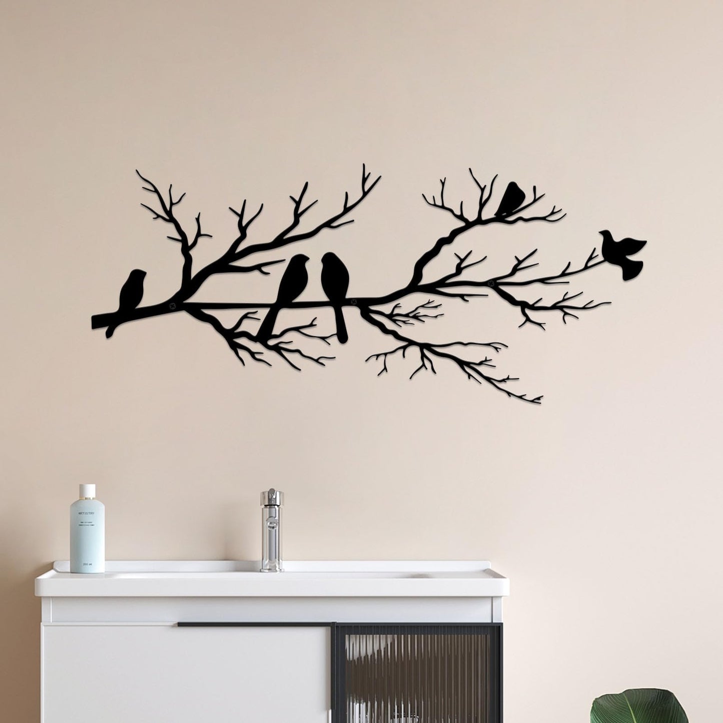 ESTART Metal Birds Wall Art, Metal Vivid Birds on Branch Silhouette Wall Decor Black Leaves with Bird Outdoor Hanging Wall Sculpture for Home Balcony Garden(Large)