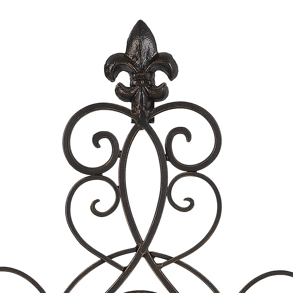 Retrome 28" H Large Iron Cross Wall Decor for Home, Fleur-De-Lis Accents, Dark Bronze