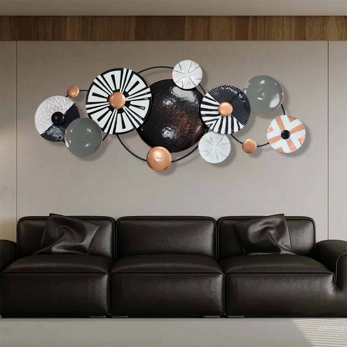 Metal Wall Decor, Modern Geometric Metal Wall Art, Large 61 x 25 inch Handmade 3D Textured Wall Art,Minimalist Décor Wall Sculpture, for Living Room, Bedroom, Dining Room, Kitchen, Office Hotel