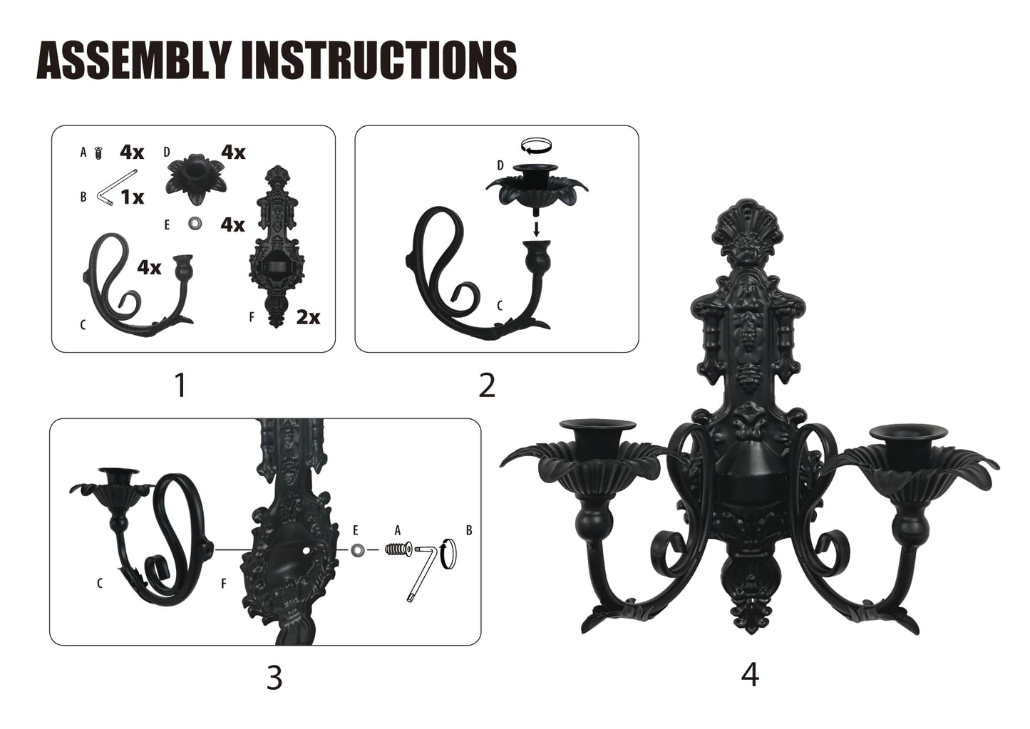 Candle Sconce(Set of 2)-Metal Gothic Wall Decorations-Rustic Home Decor-Black Wall Candle Sconces,Ideal for Stick Candles
