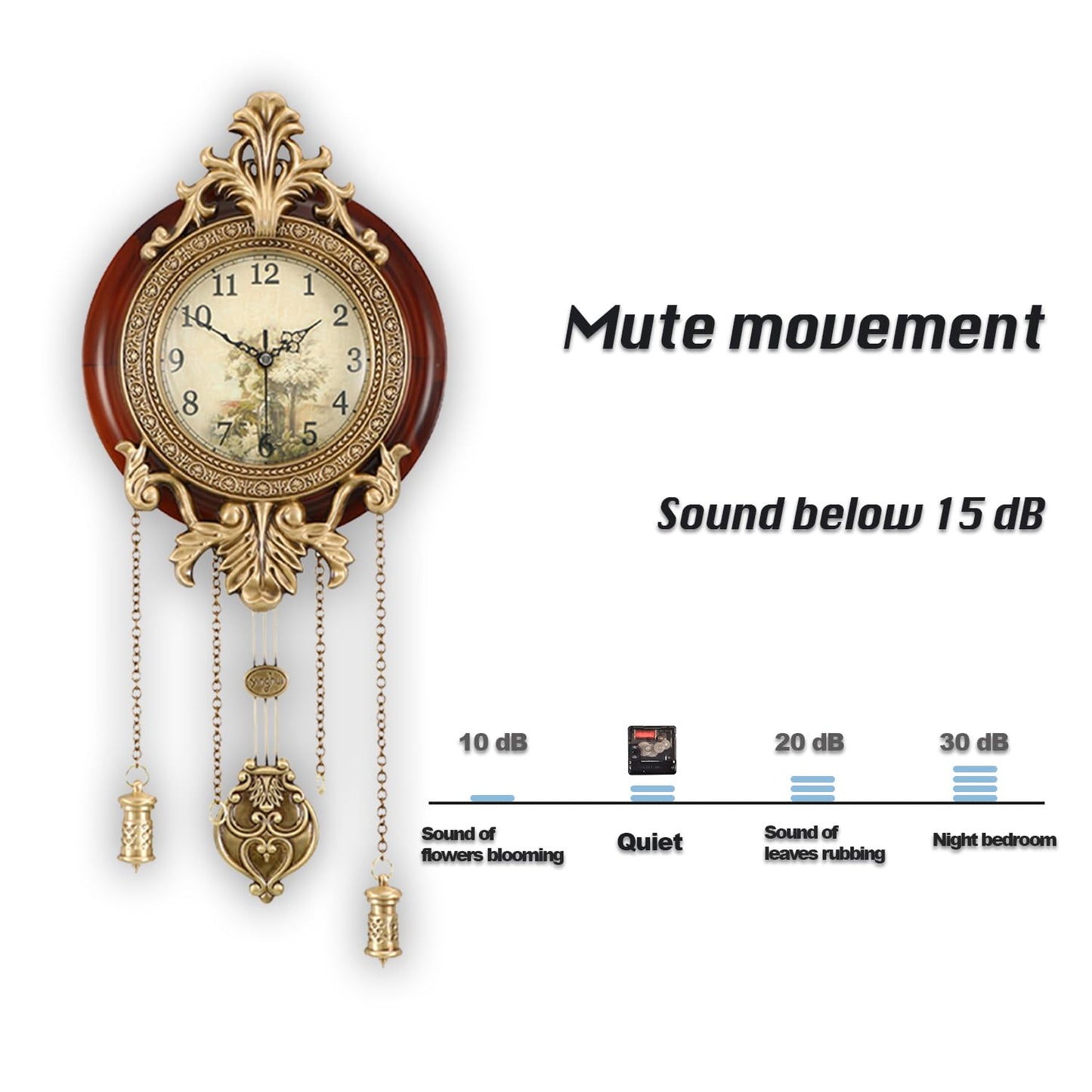 Aero Snail Dia 9-inch Retro Style Vintage Wood Indoor Wall Clock with Swinging Pendulum (Requires 2 AA Batteries for Clock Hands and Pendulum)