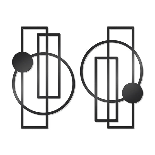 OYEFLY 2 Pcs Metal Abstract Wall Art,Modern Geometric Decor (Black, style 1)