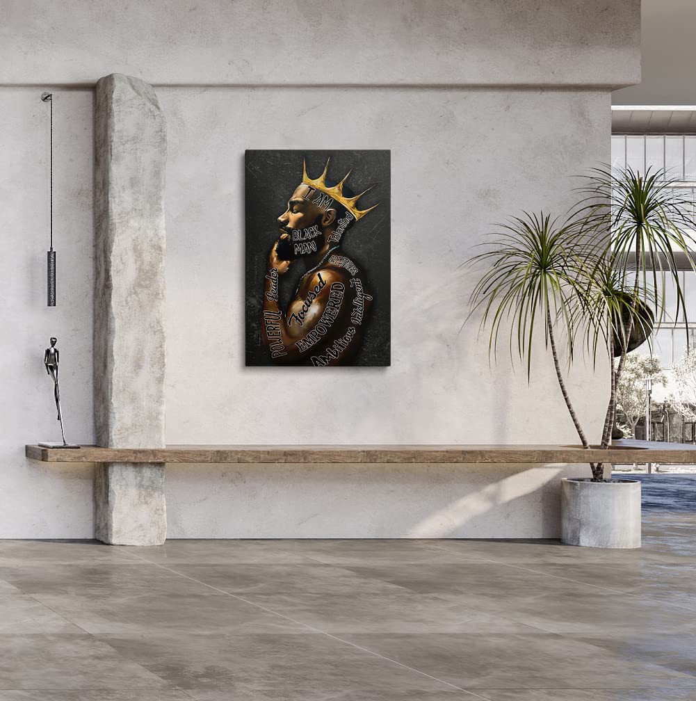 Motivational Wall Art - African American Wall Decor Black Gold King Canvas Art Prints - Abstract Contemporary Framed Prints Painting Home Decoration For Bedroom Living Room Bathroom Ready To Hang