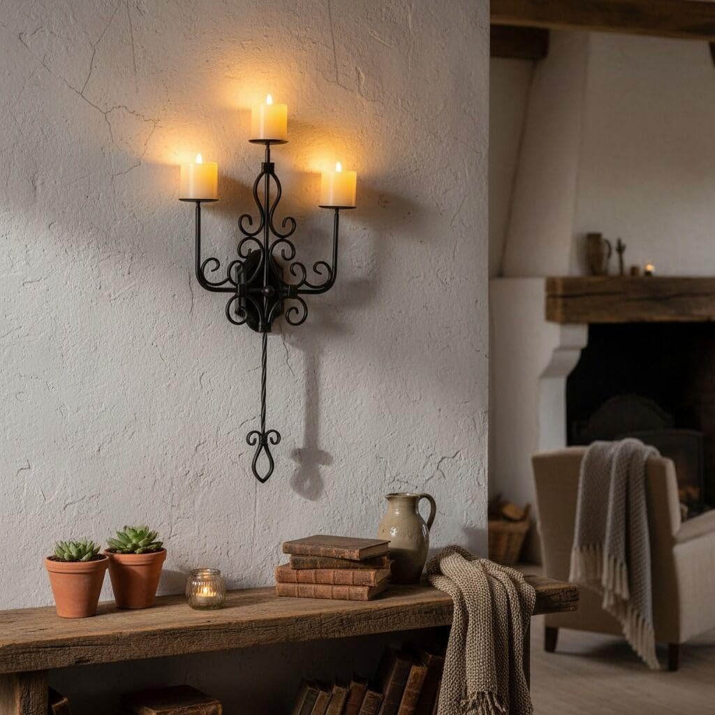 Large Wall Sconce Candle Holder，3 Iron Candelabra,Gothic Victorian Metal Wall Decor，Oversized Wall Candle Sconces，Retro Black Wall Sconces for Home,Living Room, Bathroom, Dining Room，Set of 1