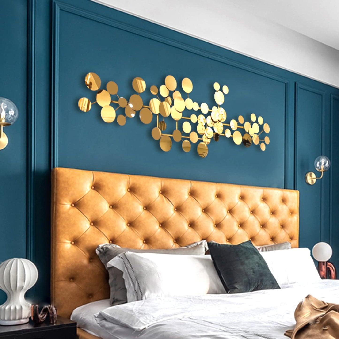 YUDACHU Metal Wall Art Gold Wall Decor for Living Room, Modern Geometric Wall Art Decor 59" × 19.6" Large Luxury 3D Wall Accents for Bedroom, Dining Room, Wall Decorations Wall Sculptures
