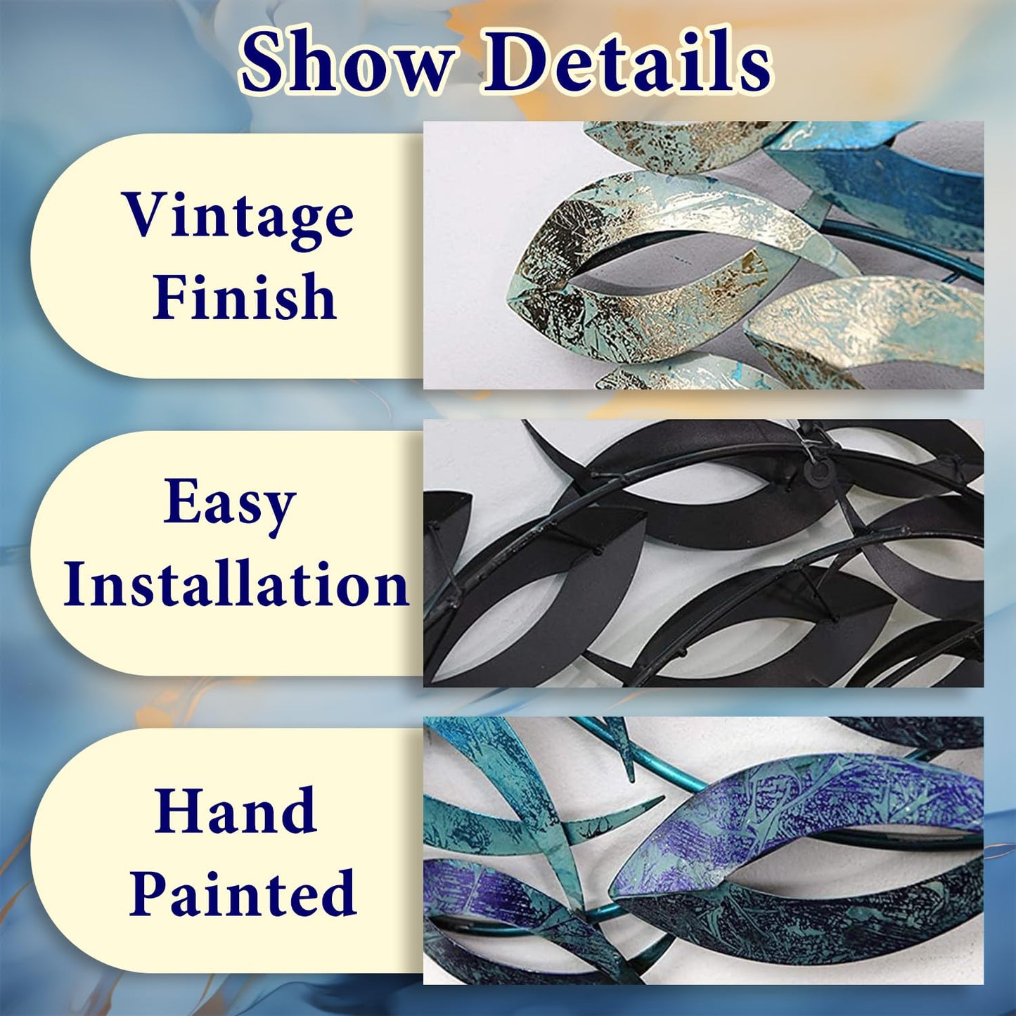 SUN RDPP Metal Fish Wall Art Decor, Large Coastal Ocean Metal Fish Wall Hangings Decor Wall Sculpture for Living Room Bedroom (C)
