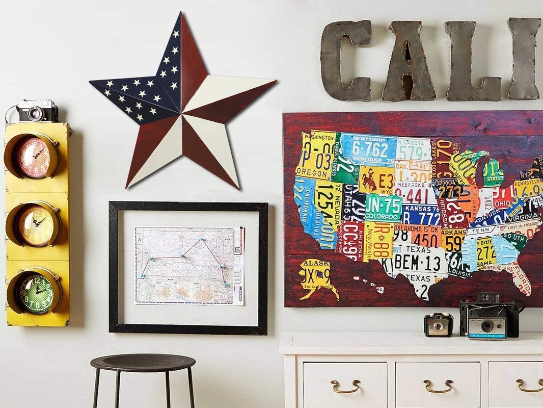 American Barn Star, Metal Patriotic Old Glory Americana Flag Barn Star Wall Decor for July of 4th Independence Day (L-Stars)
