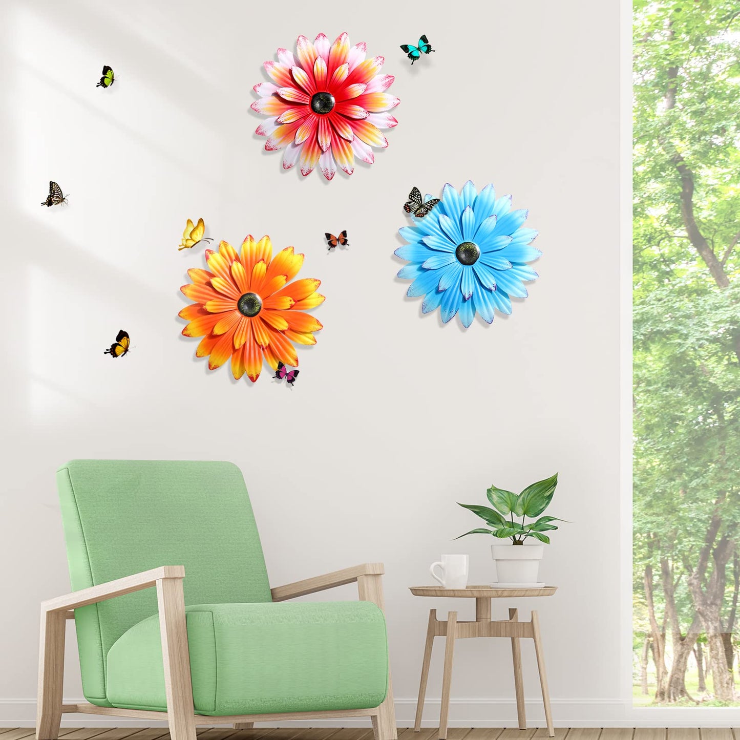 Hotop 3 Pcs Metal Flower Wall Art 3D Metal Daisy Wall Decor Multiple Layer Hanging Flower Rustic Farmhouse Boho Style Decorations for Indoor Outdoor Home Living Room Office Garden, 8 Inches(Vivid)
