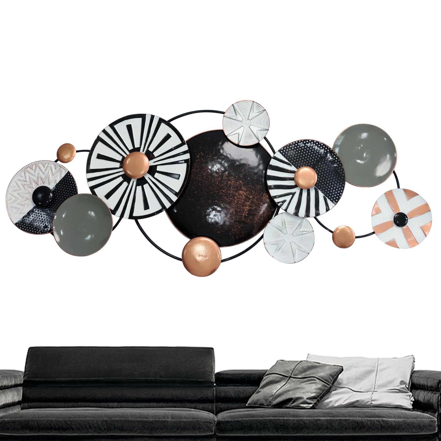 Metal Wall Decor, Modern Geometric Metal Wall Art, Large 61 x 25 inch Handmade 3D Textured Wall Art,Minimalist Décor Wall Sculpture, for Living Room, Bedroom, Dining Room, Kitchen, Office Hotel