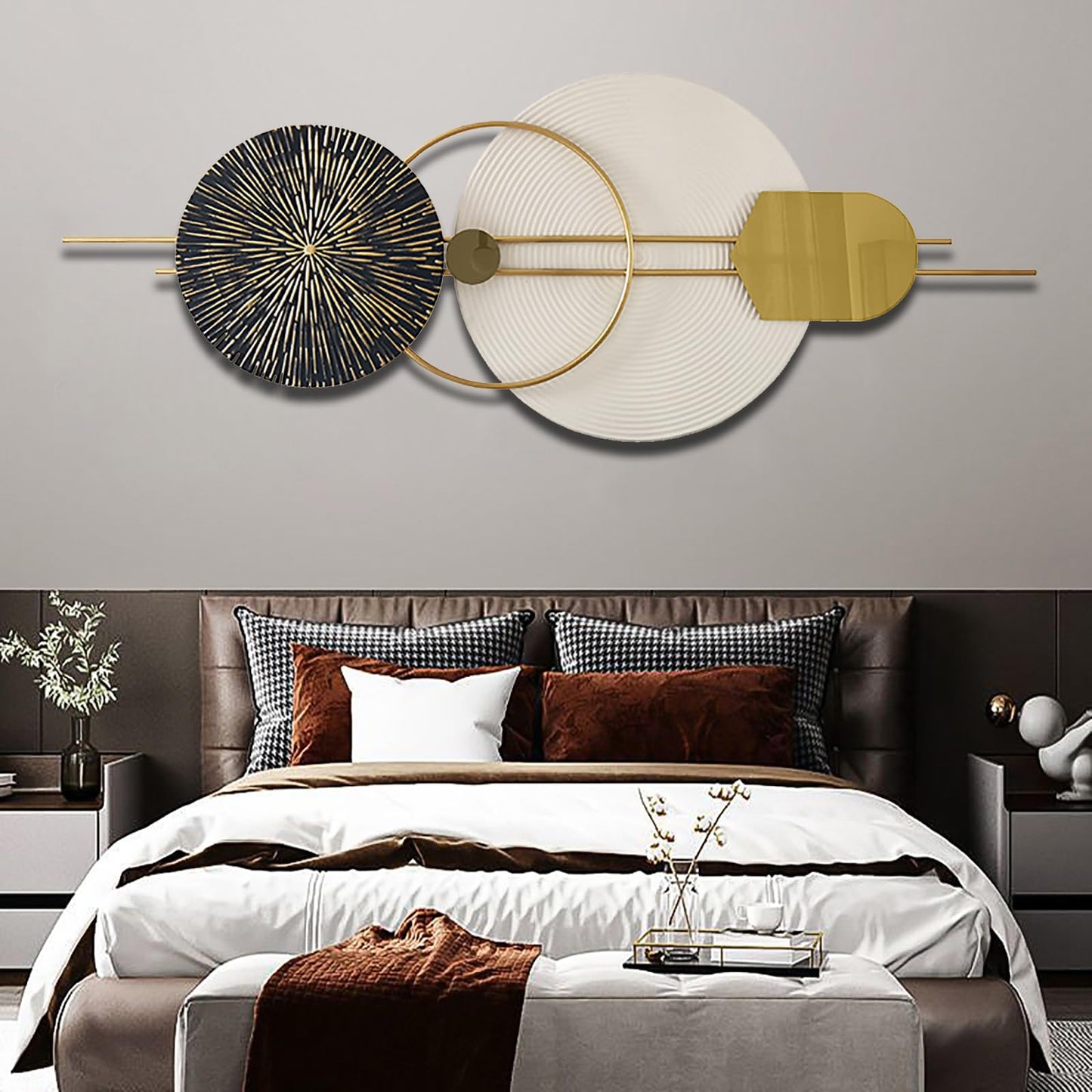 3D Round Metal Wall Art, Handmade Art Metal Round Nature Decorative Wall Sculpture for Living Room Bedroom Dining Room, 47.2" x 19.7"