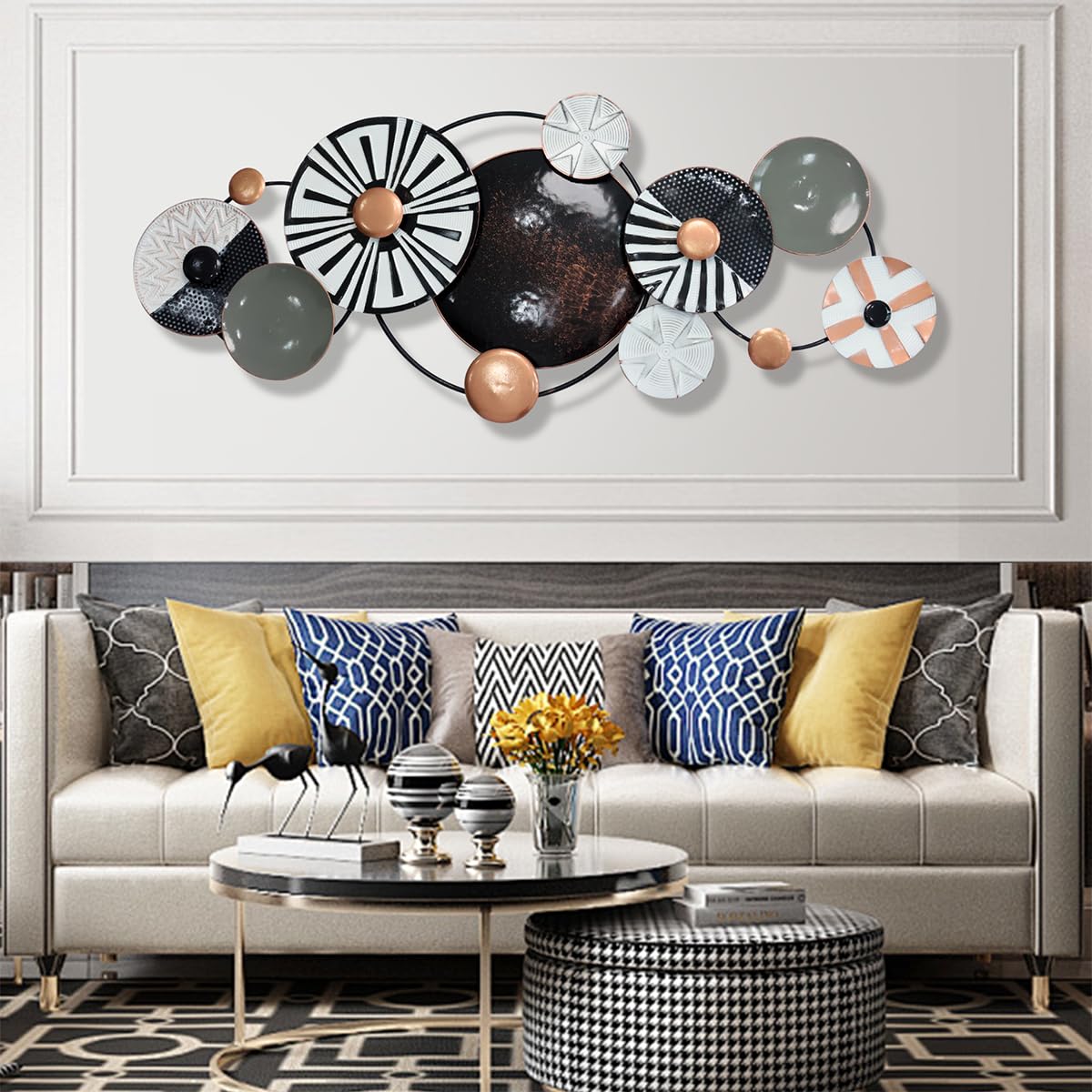 Metal Wall Decor, Modern Geometric Metal Wall Art, Large 61 x 25 inch Handmade 3D Textured Wall Art,Minimalist Décor Wall Sculpture, for Living Room, Bedroom, Dining Room, Kitchen, Office Hotel