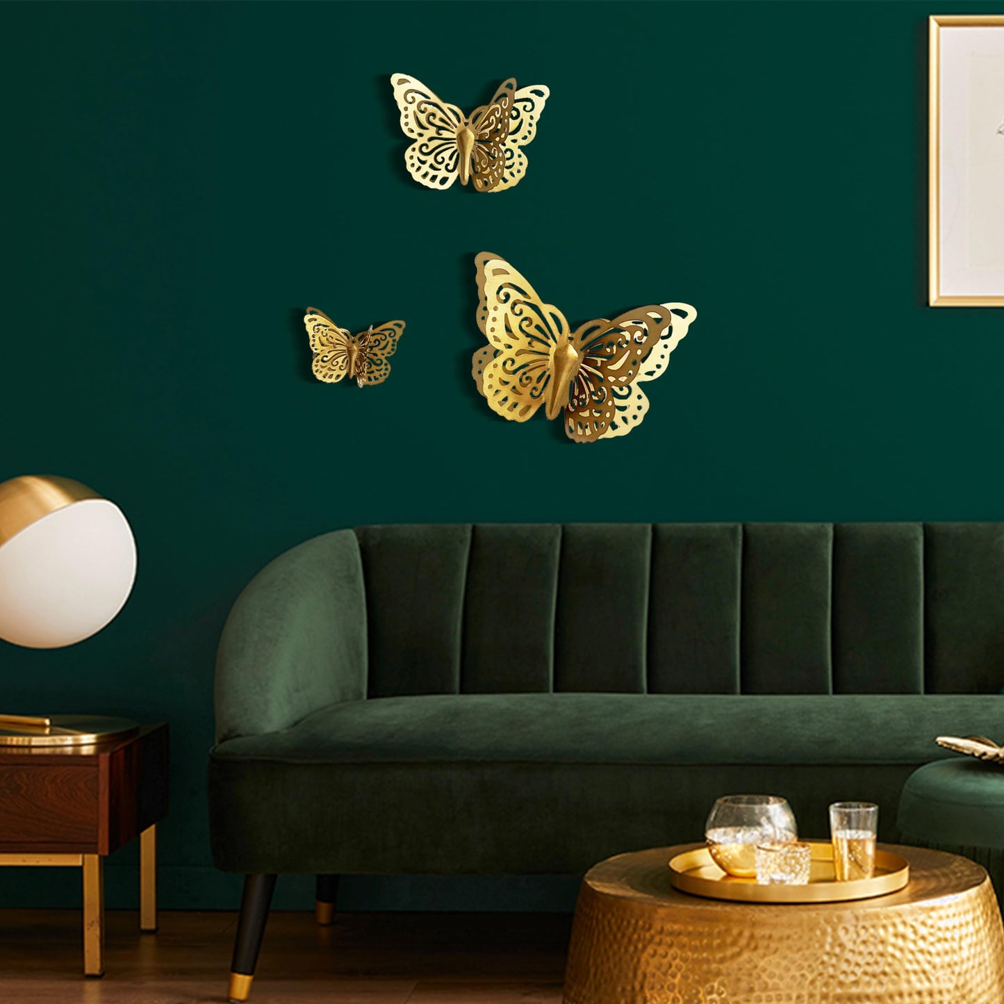 Remenna Gold Finish Metal Butterflies Wall Art Set of 3 Metal Wall Decor Butterfly Hanging Decor for Bedroom Bathroom Living Room Garden Kitchen
