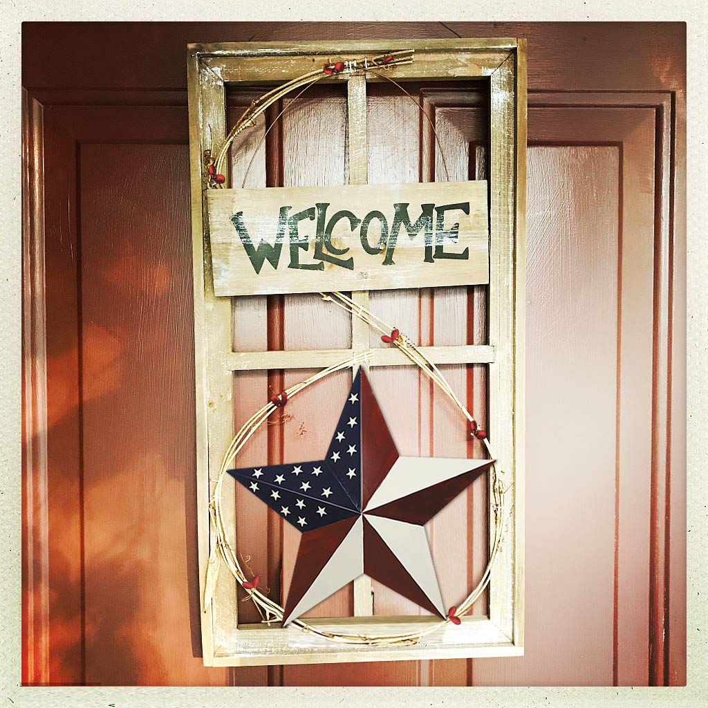 American Barn Star, Metal Patriotic Old Glory Americana Flag Barn Star Wall Decor for July of 4th Independence Day (L-Stars)