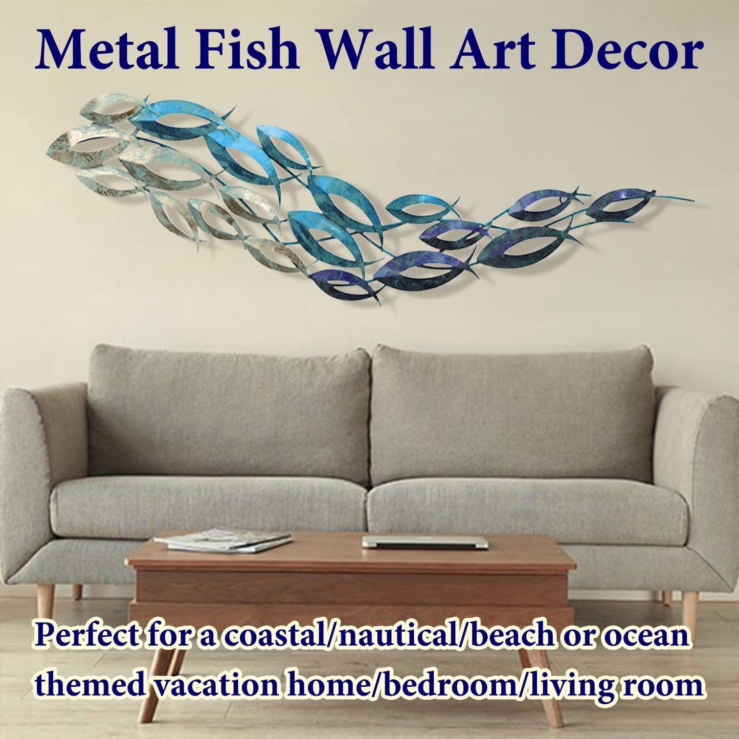 SUN RDPP Metal Fish Wall Art Decor, Large Coastal Ocean Metal Fish Wall Hangings Decor Wall Sculpture for Living Room Bedroom (C)