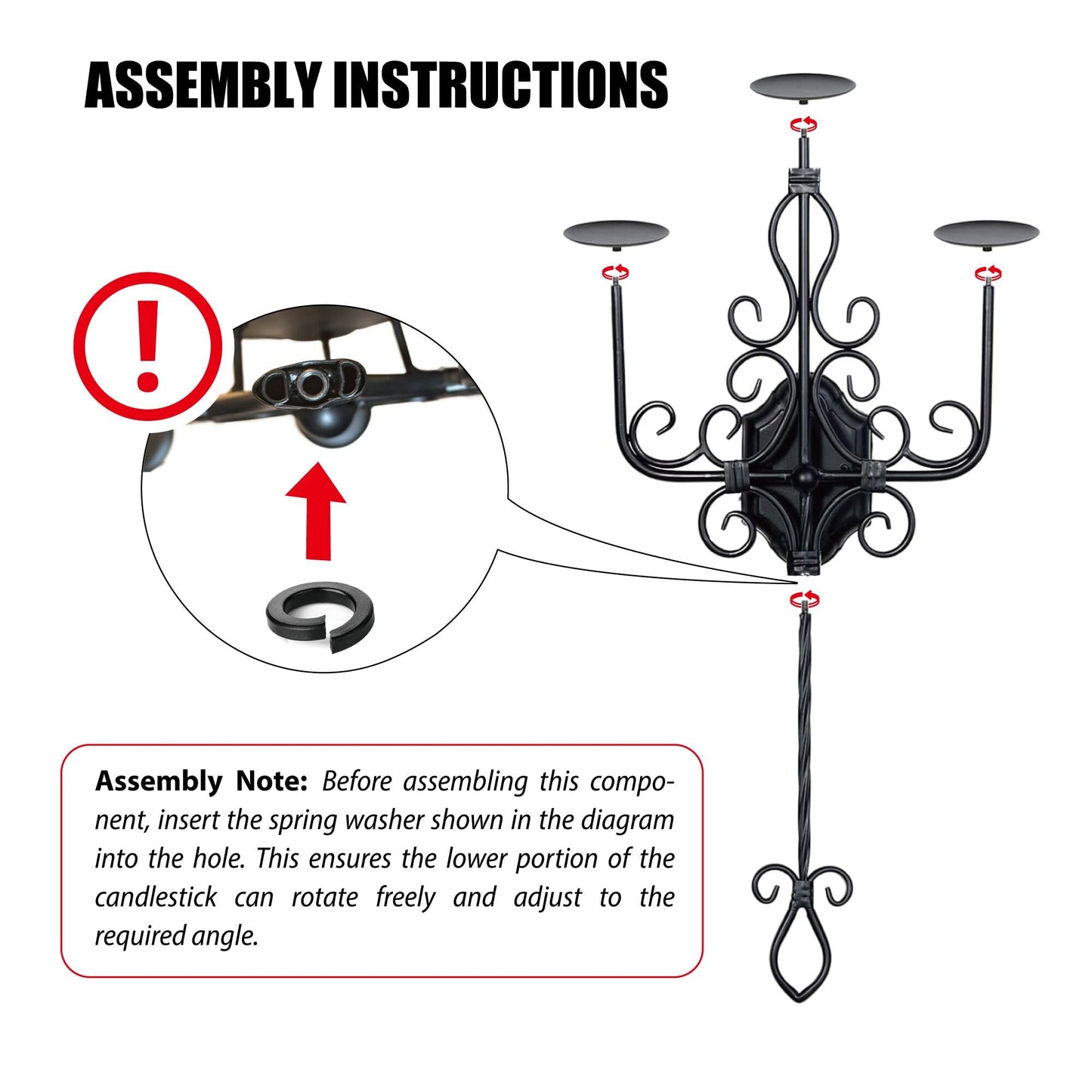 Large Wall Sconce Candle Holder，3 Iron Candelabra,Gothic Victorian Metal Wall Decor，Oversized Wall Candle Sconces，Retro Black Wall Sconces for Home,Living Room, Bathroom, Dining Room，Set of 1