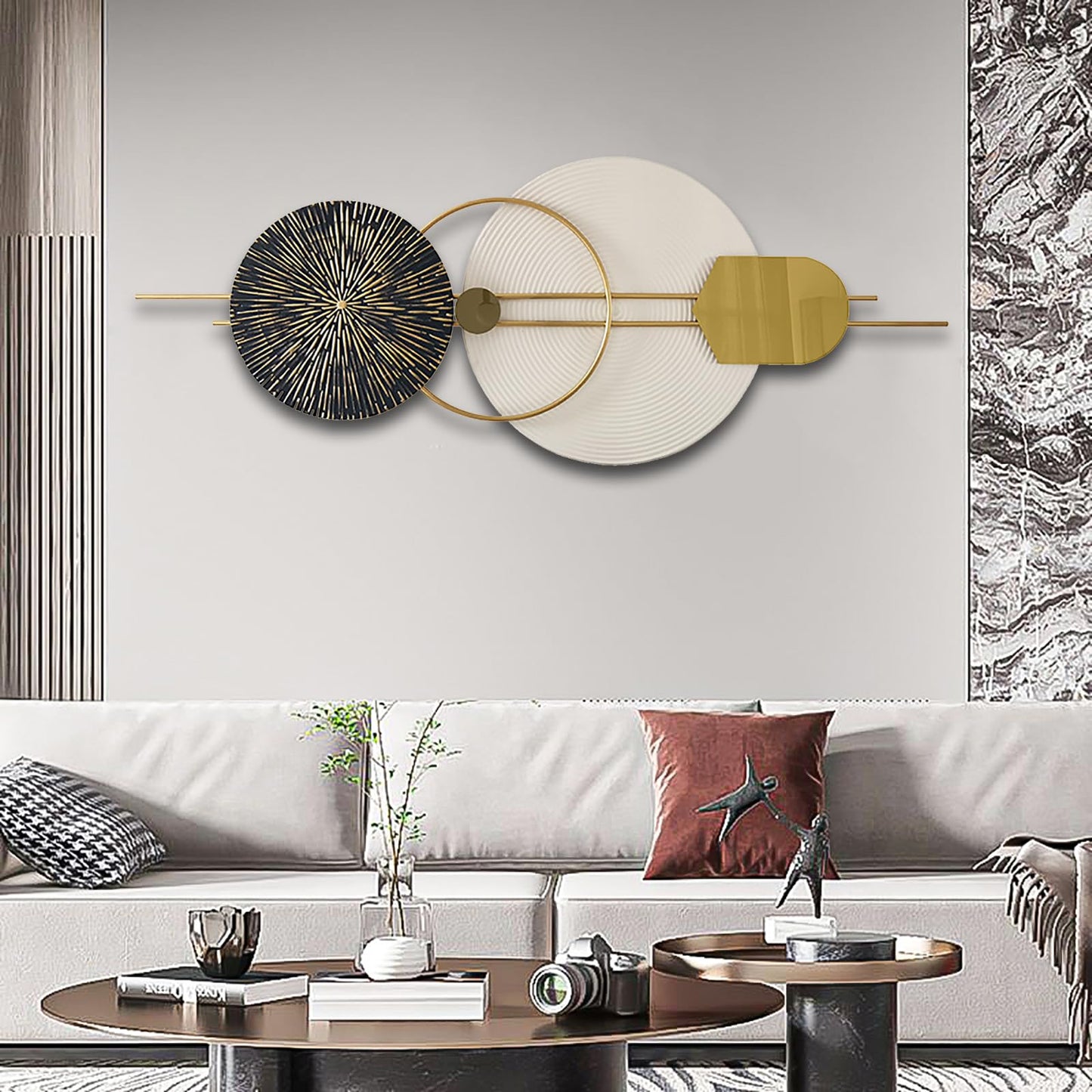 3D Round Metal Wall Art, Handmade Art Metal Round Nature Decorative Wall Sculpture for Living Room Bedroom Dining Room, 47.2" x 19.7"
