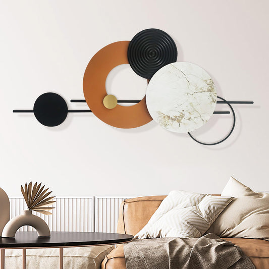 BECHAEO 3D Large Metal Wall Art Decor for Living Room 40"x19" Round Wall Accents Modern Luxury Wall Sculptures Hanging Wall Deco for Dinning Room Bedroom Entryway Office Outdoor