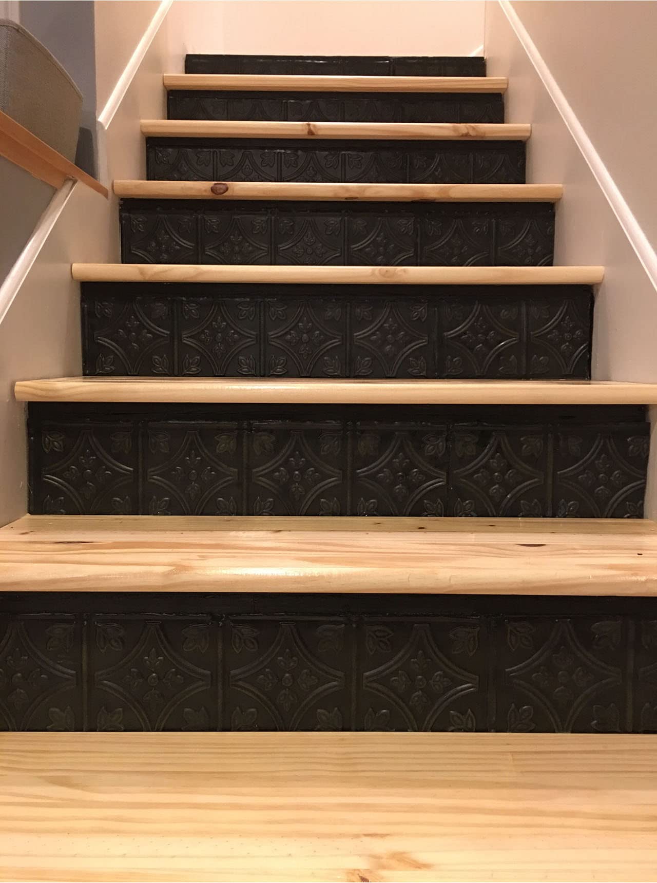 Holydecot Tin Wall Tiles Nail-Up Ceiling Tiles Stair Riser Kitchen Backsplash - Rustic Black 12x12 inch Sample, 5 Pack
