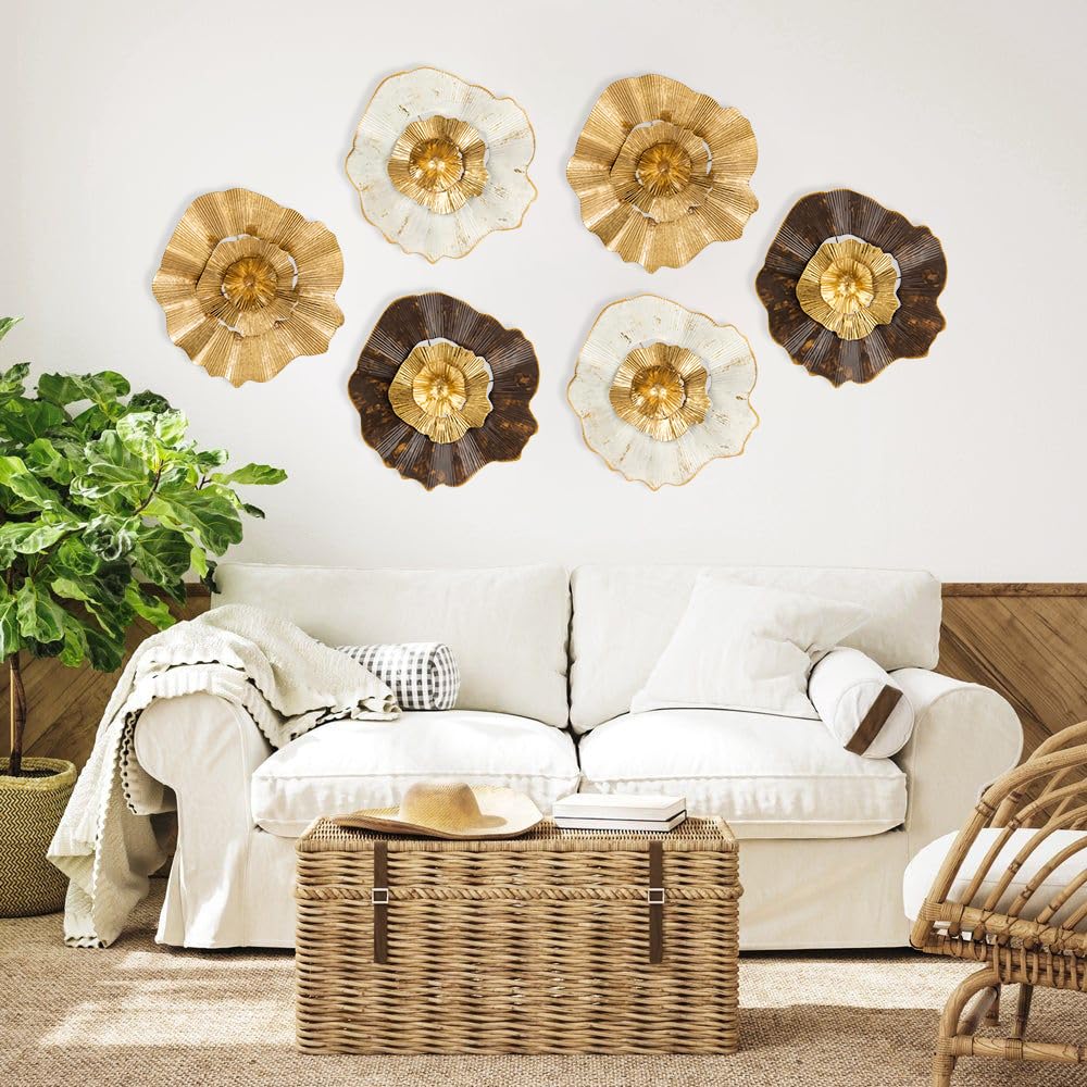 Briful 12" Gold Wall Décor Pack of 3 Metal Flower Plate Wall Art Modern Accent Hanging Wall Decorations For Home Office Bedroom Or Living Room Wall Sculptures