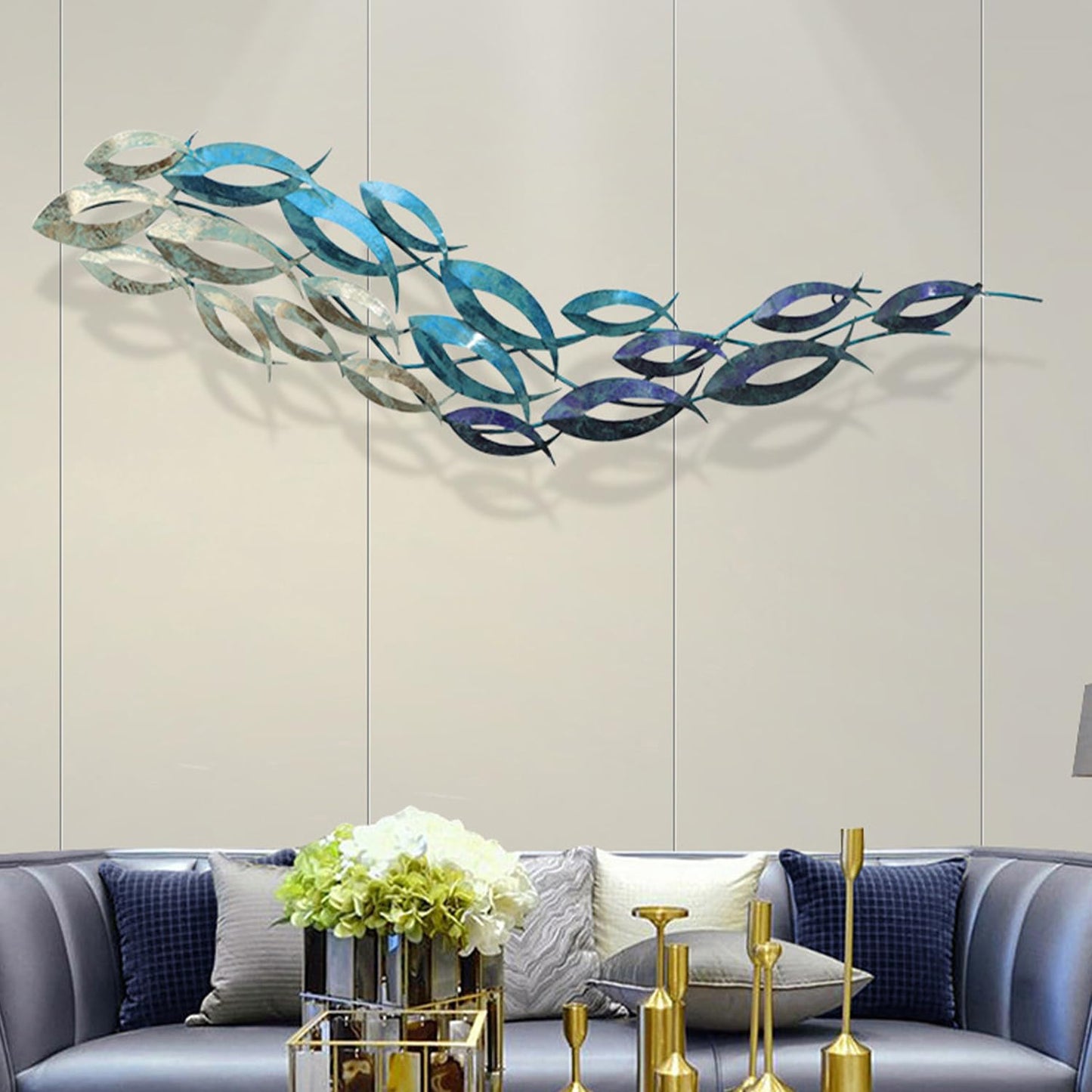SUN RDPP Metal Fish Wall Art Decor, Large Coastal Ocean Metal Fish Wall Hangings Decor Wall Sculpture for Living Room Bedroom (C)
