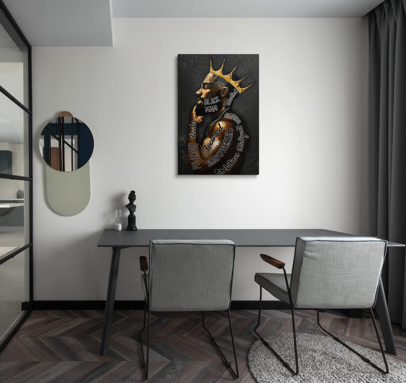 Motivational Wall Art - African American Wall Decor Black Gold King Canvas Art Prints - Abstract Contemporary Framed Prints Painting Home Decoration For Bedroom Living Room Bathroom Ready To Hang