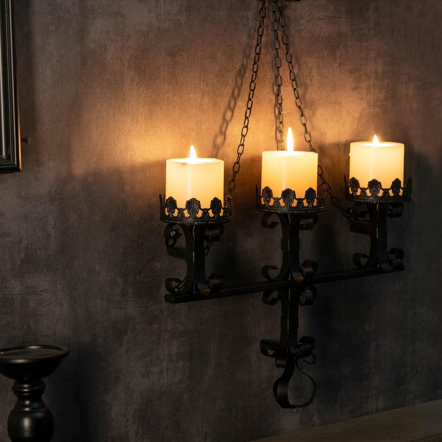 Black Wall Candle Sconces,3 Iron Candelabra,Gothic Victorian Decor,Rustic Wall Candle Holder for Bathroom,Living Room,Dining Room