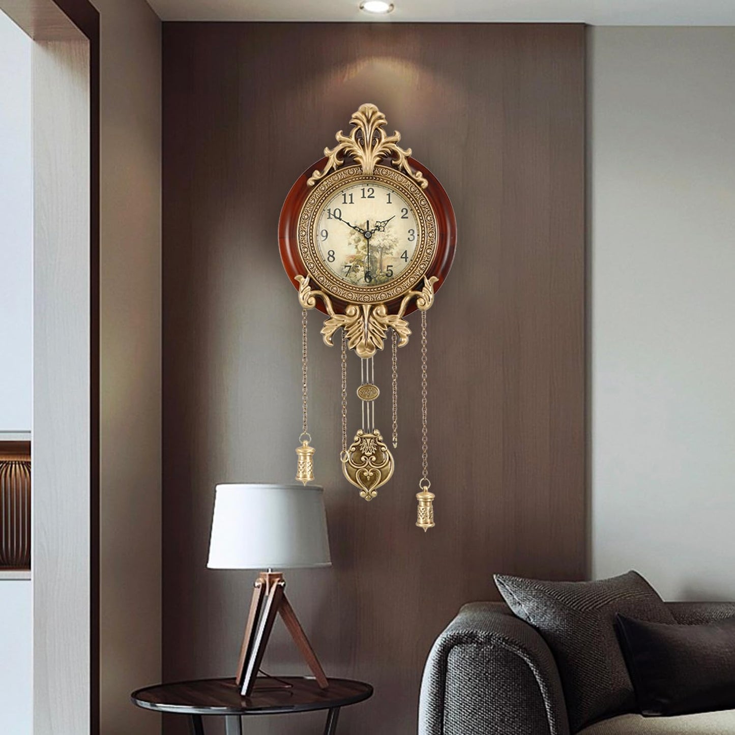 Aero Snail Dia 9-inch Retro Style Vintage Wood Indoor Wall Clock with Swinging Pendulum (Requires 2 AA Batteries for Clock Hands and Pendulum)