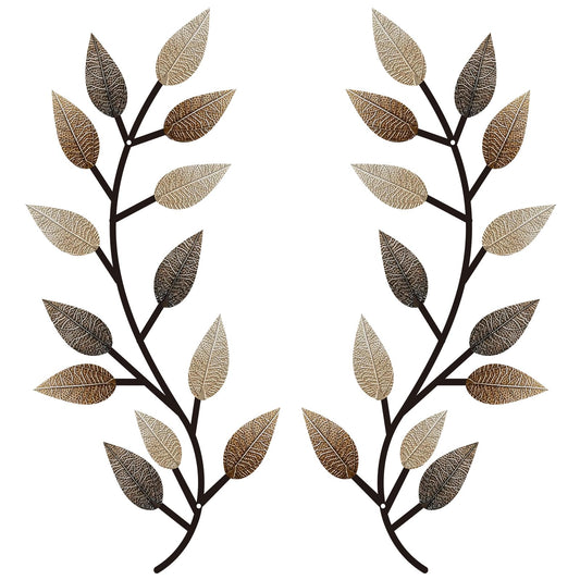 Zhengmy 2 Pieces Metal Tree Leaf Wall Decor Vine Olive Branch Leaf Wall Art Living Room, Hallway Wall Decor Outdoor Decoration(Vintage Brown)