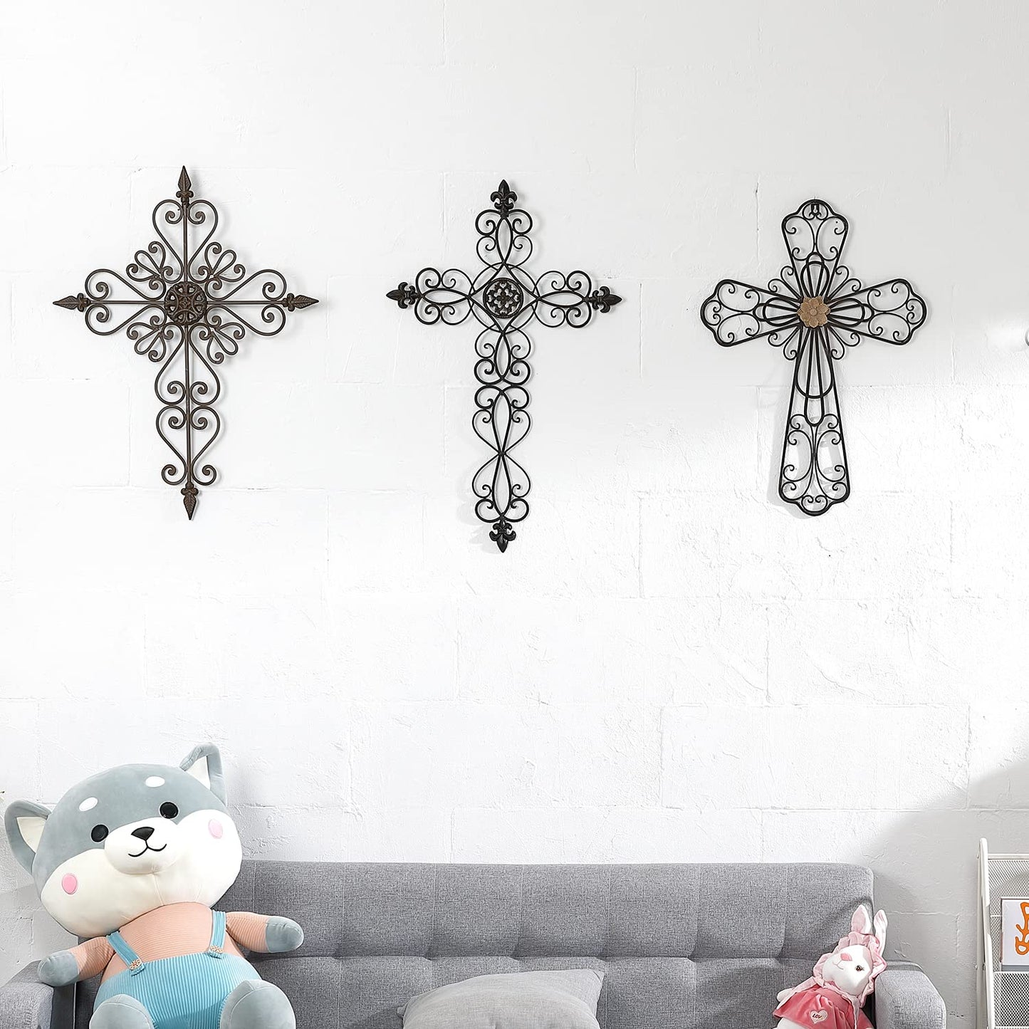 Retrome 28" H Large Iron Cross Wall Decor for Home, Fleur-De-Lis Accents, Dark Bronze
