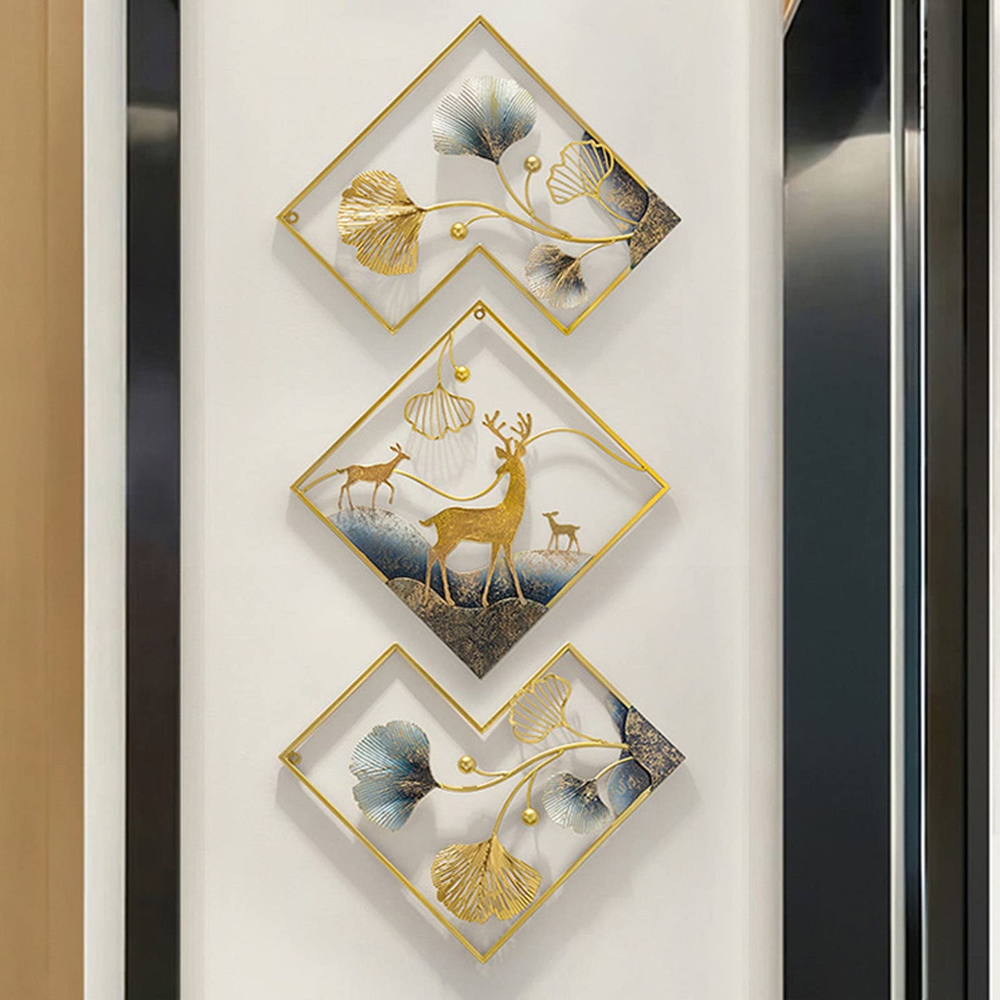 tarkay Metal Wall Art Dining Room Wall Art Decor 3 Piece Large Modern Wall Sculptures 3D Ginkgo Leaf 78x27in Aesthetic Wall Art for Bedroom Office Room Decor Living Room