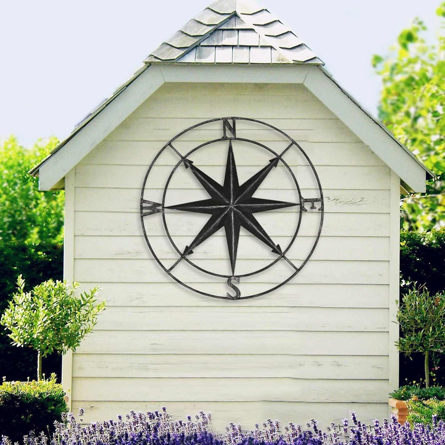 Round Metal Compass Decorative Compass Metal Wall Art Hanging Wall Sculpture 22.8 Inch Black Diameter Farmhouse Decor Indoor or Outdoor Sign