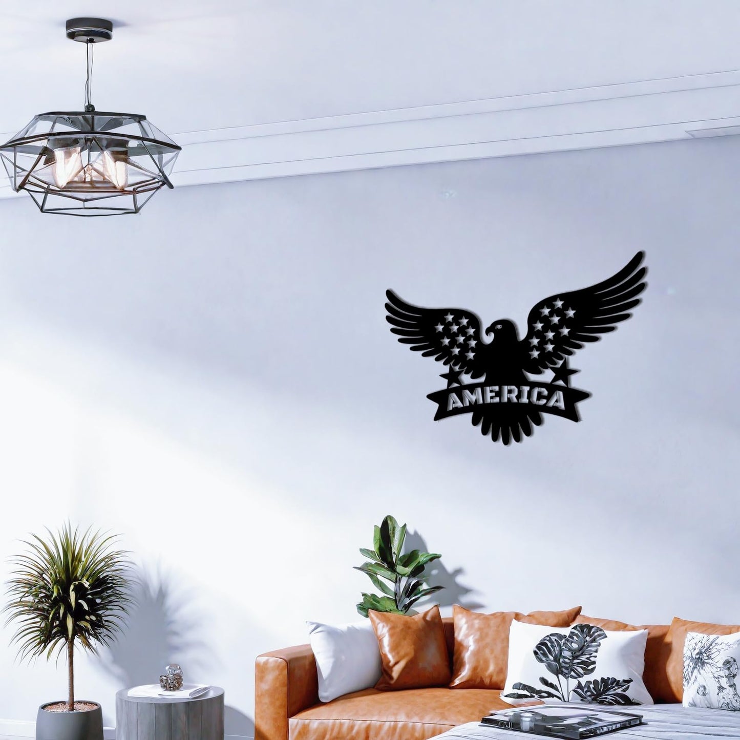 American Eagle Metal Wall Decor - Patriotic Bald Eagle with Stars & Stripes, 4th of July Independence Day Hanging Art for Outdoor/Indoor, Office, Bedroom (13.8x9.85 Inch)