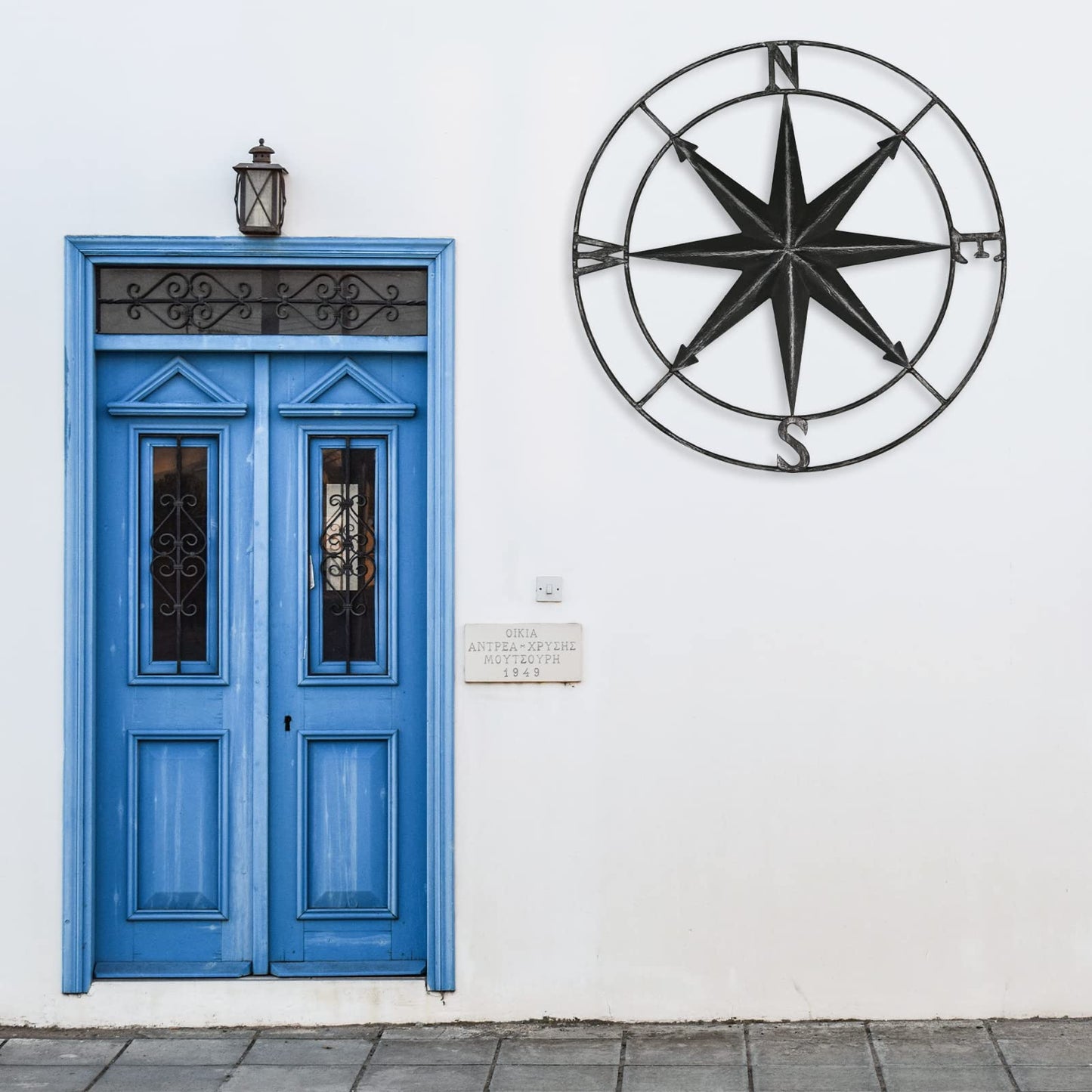 Round Metal Compass Decorative Compass Metal Wall Art Hanging Wall Sculpture 22.8 Inch Black Diameter Farmhouse Decor Indoor or Outdoor Sign