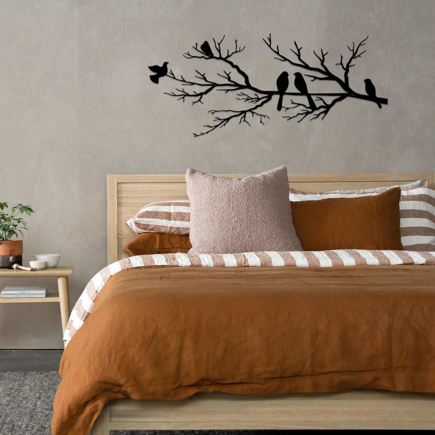 ESTART Metal Birds Wall Art, Metal Vivid Birds on Branch Silhouette Wall Decor Black Leaves with Bird Outdoor Hanging Wall Sculpture for Home Balcony Garden(Large)