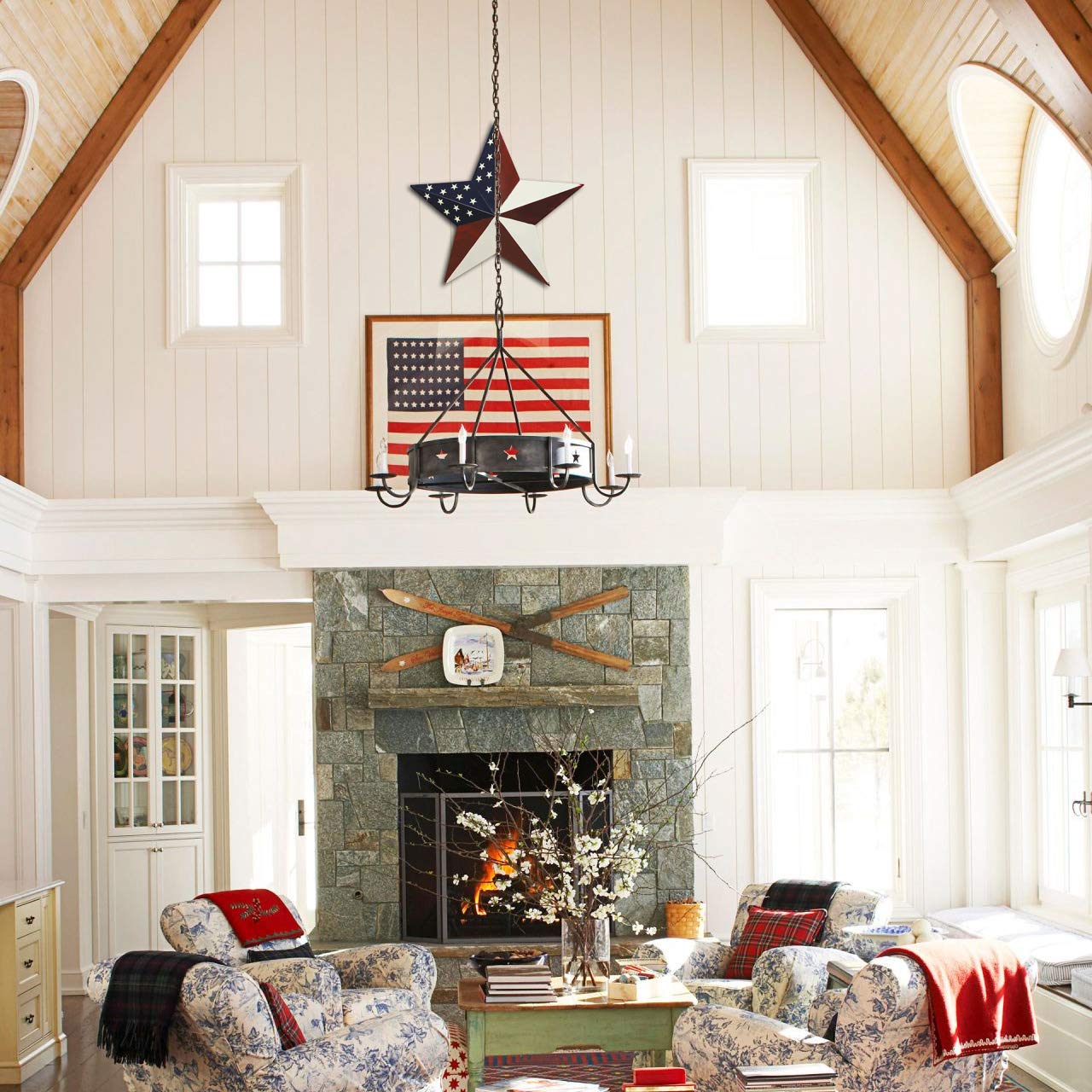 American Barn Star, Metal Patriotic Old Glory Americana Flag Barn Star Wall Decor for July of 4th Independence Day (L-Stars)
