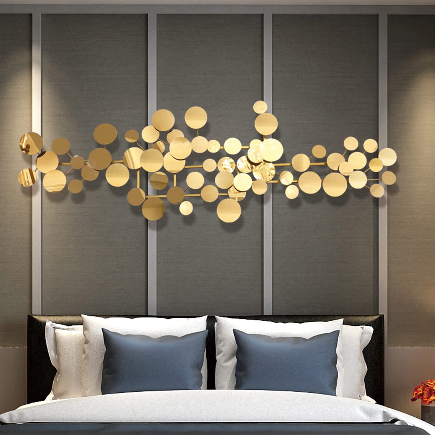 YUDACHU Metal Wall Art Gold Wall Decor for Living Room, Modern Geometric Wall Art Decor 59" × 19.6" Large Luxury 3D Wall Accents for Bedroom, Dining Room, Wall Decorations Wall Sculptures