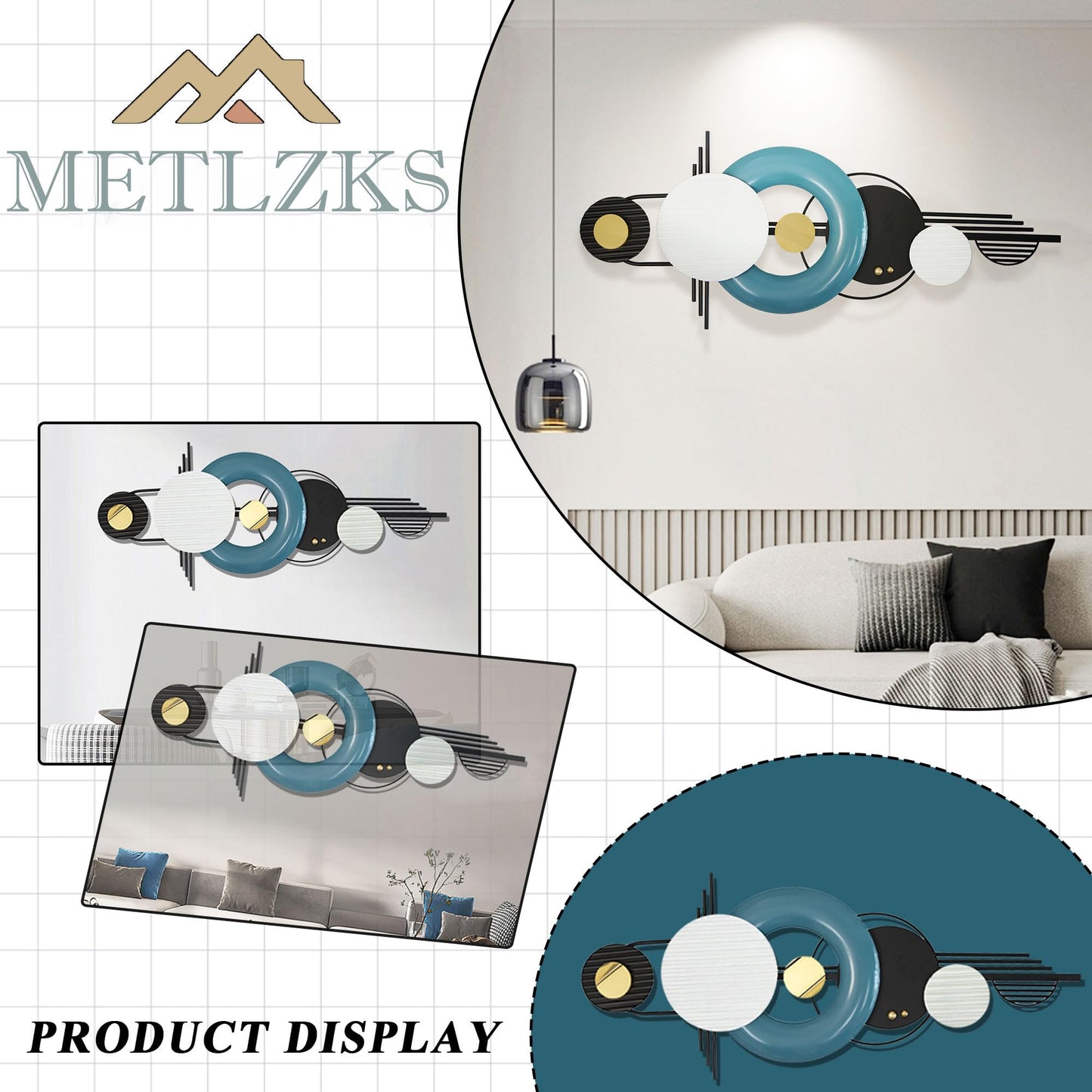 Modern Metal Wall Decor,Geometric Circle Contemporary Home Decor, Large 42x 16 Inches Metal Wall Sculpture,Handmade Wall Hanging Wall Decor for Living Room/Dinning Room/Bedroom/Entryway/Hallways