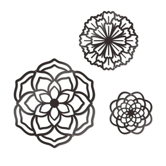 Zzbakress 3 Pcs Metal Flowers Wall Decor Black Wall Decoration Metal Flower Art Farmhouse Wall Decor Multiple Flowers Hanging Decor for Bathroom Living Room Kitchen Garden Office (Black Retro)