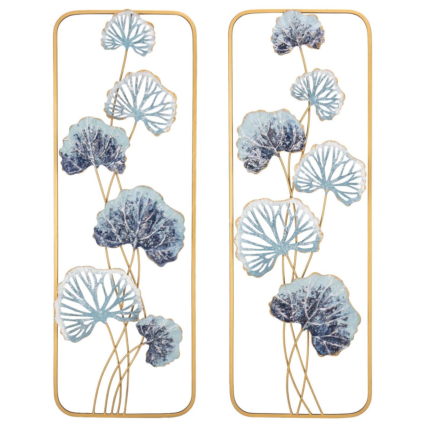 2 Pack Gold Wall Art Décor, 35" Rectangular Panels Metal Work, Modern Wall Décor for Home Office Café Bedroom Living Room Wall Decoration