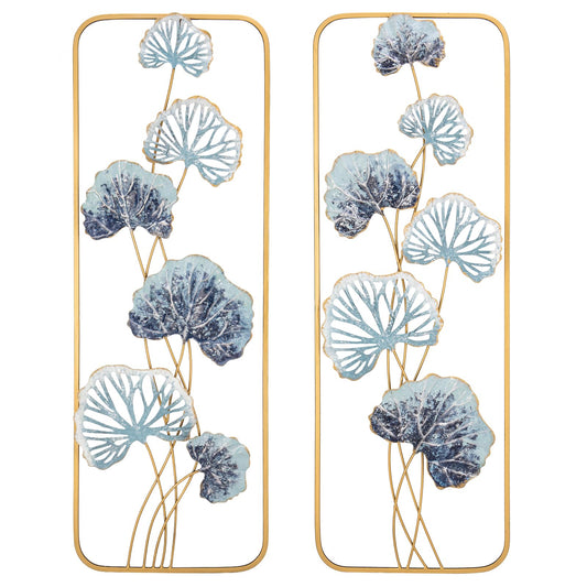 2 Pack Gold Wall Art Décor, 35" Rectangular Panels Metal Work, Modern Wall Décor for Home Office Café Bedroom Living Room Wall Decoration