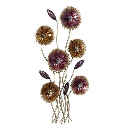 Touch of Class Charming Floral Metal Wall Art Gold, Purple | Flower Hanging Decor for Bedroom, Living Room, Hotel, Entryway