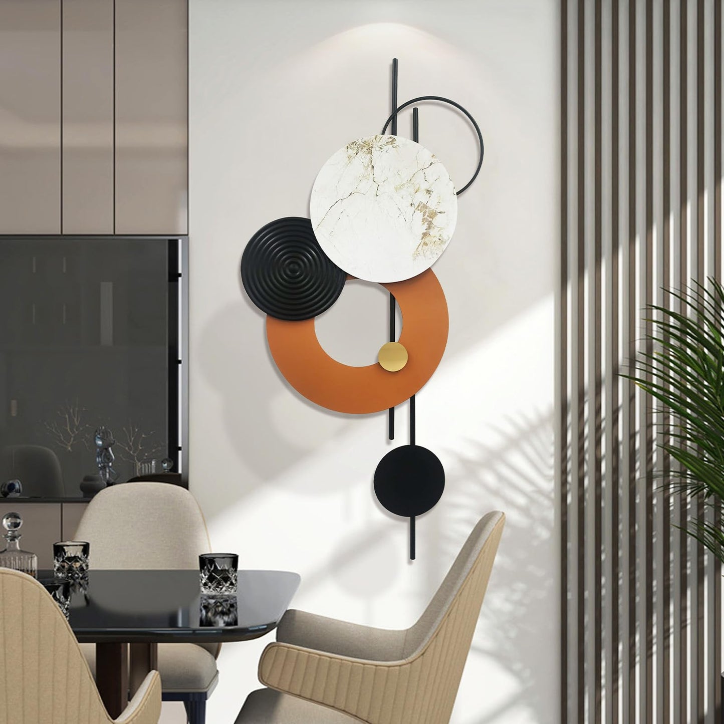 BECHAEO 3D Large Metal Wall Art Decor for Living Room 40"x19" Round Wall Accents Modern Luxury Wall Sculptures Hanging Wall Deco for Dinning Room Bedroom Entryway Office Outdoor