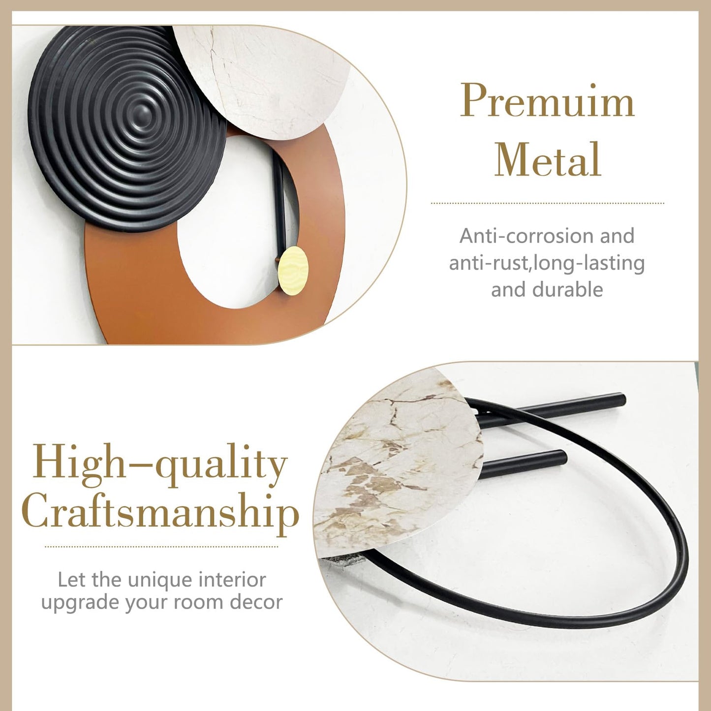 BECHAEO 3D Large Metal Wall Art Decor for Living Room 40"x19" Round Wall Accents Modern Luxury Wall Sculptures Hanging Wall Deco for Dinning Room Bedroom Entryway Office Outdoor