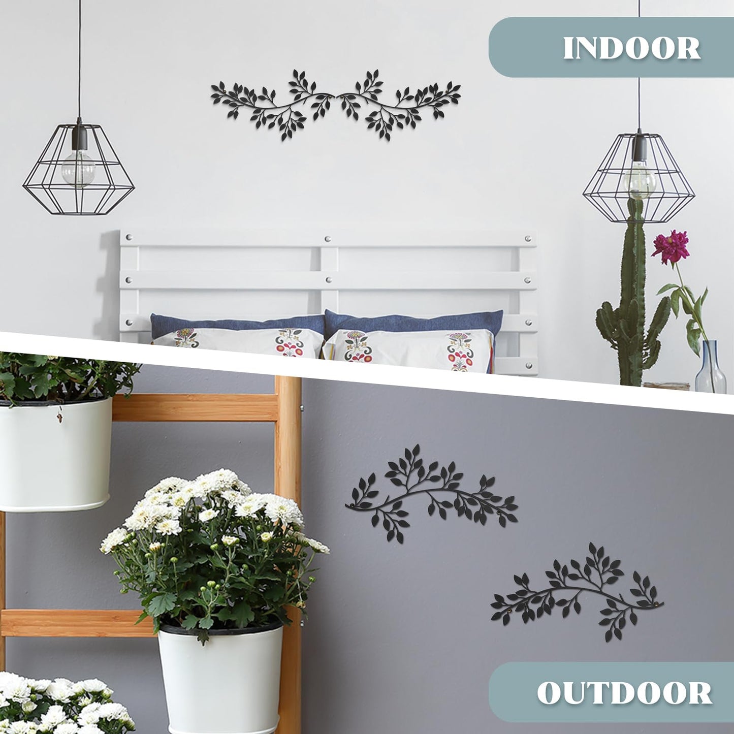 2 Pieces Metal Tree Leaf Wall Decor Vine Olive Branch Leaf Wall Art Wrought Iron Scroll Sculptures Above the Bed, Living Room, Outdoor Decoration (Classic Style,Black)