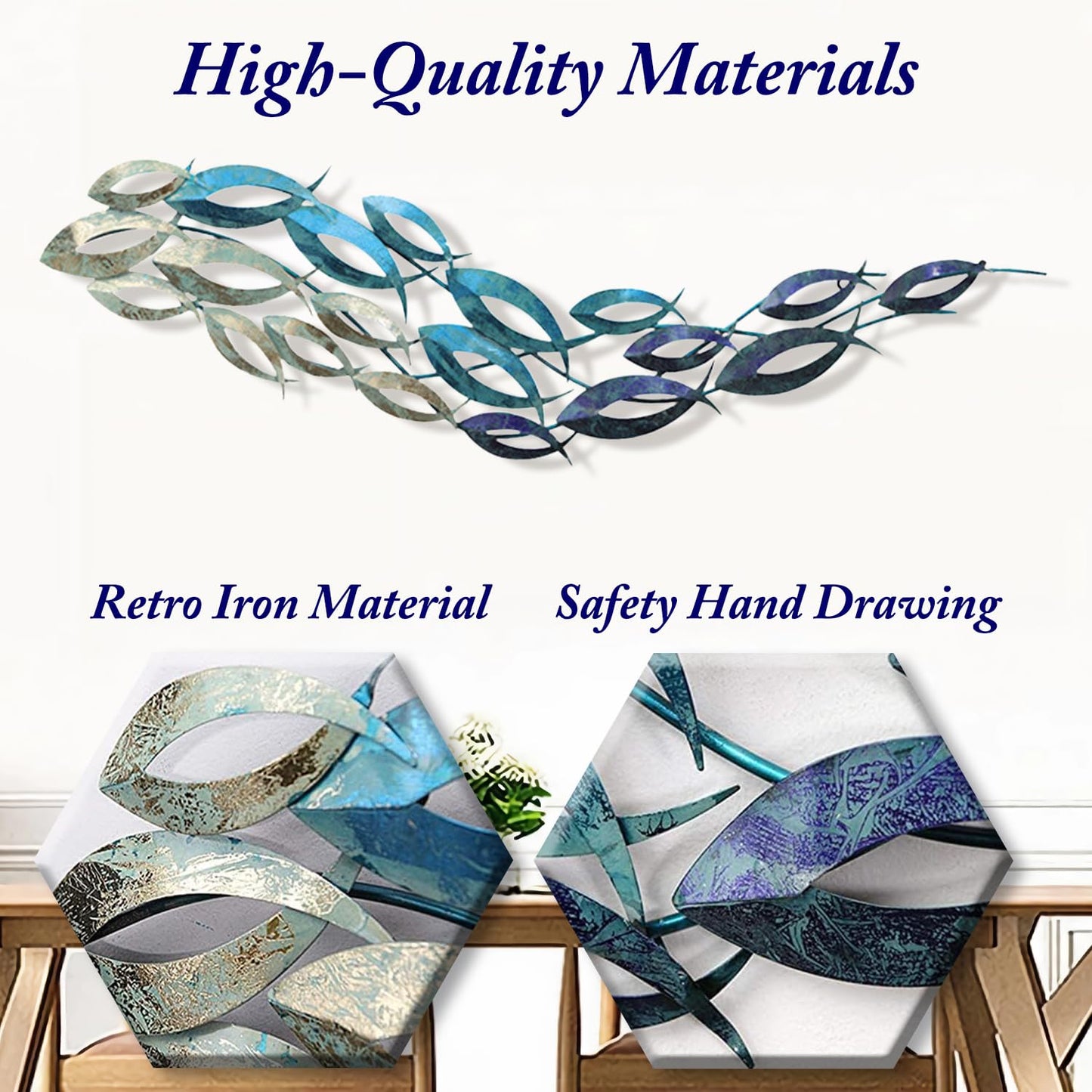 SUN RDPP Metal Fish Wall Art Decor, Large Coastal Ocean Metal Fish Wall Hangings Decor Wall Sculpture for Living Room Bedroom (C)