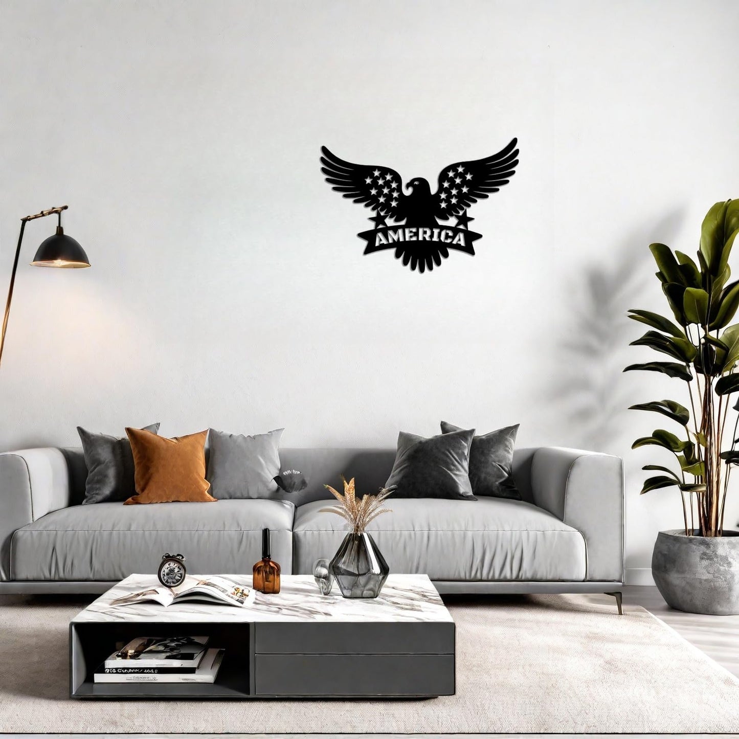 American Eagle Metal Wall Decor - Patriotic Bald Eagle with Stars & Stripes, 4th of July Independence Day Hanging Art for Outdoor/Indoor, Office, Bedroom (13.8x9.85 Inch)